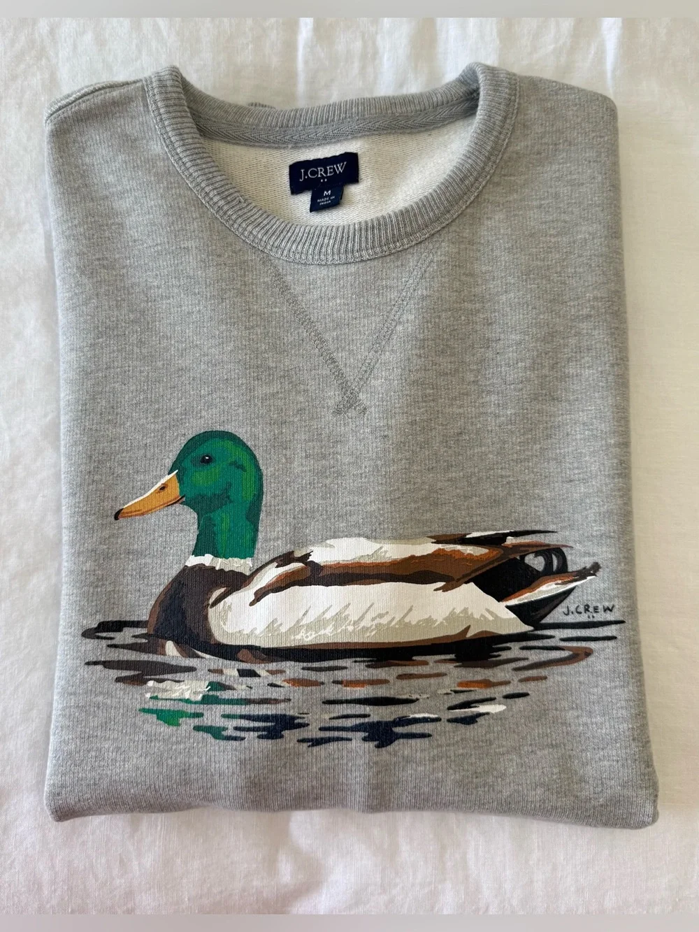 J. Crew | Men’s Medium | Sweatshirt Gray Fleece Crewneck Pullover Mallard Duck